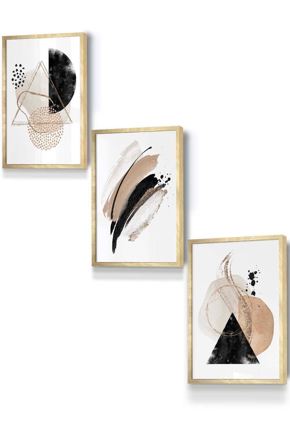 Abstract Black Beige Watercolour Shapes Framed Wall Art - Small